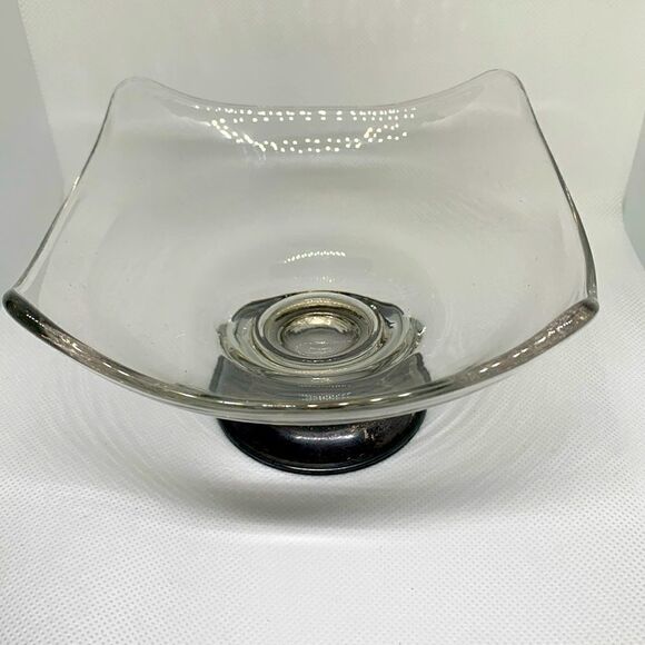 Vintage Dish Sterling Silver Footed Mid Century Modern Glass Bowl - Picture 1 of 6